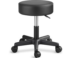 TRESKO® Rolkruk werkkruk kruk draaikruk visagiekruk praktijkkruk in hoogte verstelbaar met wielen, 360° draaibaar, 10 cm dik kussen en 8 kleurvarianten (zwart)