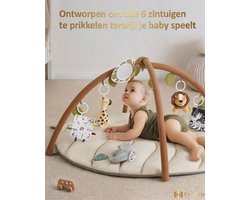 TRESTO - Babygym - jungle speelmat - leerzaam - 0 tot 2,5 jaar - blad design - dieren - speelkleed - 2 in 1 - Beige