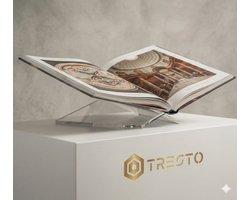 TRESTO - Boekenstandaard Gekanteld voor Koffietafel of Kookboek - Transparant Plexiglas - 35x24cm Kruisstandaard - Luxe Kookboekstandaard - Boekenhouder voor Medium tot XL boeken - Design Bookstand - Boekensteun - Acryl