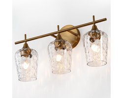 Tribesign 3-lichts Wandkandelaar - Moderne wandkandelaar uit het midden van de eeuw - E27 fitting - golvende glazen kappen - Voor nachtkastje, woonkamer, slaapkamer, badkamer, spiegel, entree - Goud - [Energieklasse E]