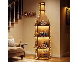 Tribesigns 190 cm Vrijstaand wijnrek met opbergplanken, industriële ronde wijnkast met hangende glashouders, staand flessenrek voor woonkamer, kelder, bruin, eetkamer - 60 x 60 x 190 cm(Geen verlichting)