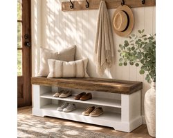 Tribesigns Bank - Bedbank met 3 Niveaus Opbergplanken - 140 x 35 x 47.5 cm - Halbank voor Slaapkamer, Voeteneinde, Woonkamer, Hal - Bruin en Wit
