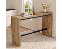 Tribesigns Bartafel - 140 x 39.6 x 95 cm - Cafétafel met Metalen Voetsteun - Rechthoekige Hoge Keuken en Pubtafel - Industriële Thuisbarunit - Bruin