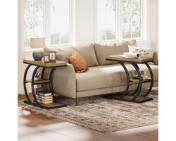 Tribesigns Bijzettafel - 3 Laags Slanke Bankbijzettafel met Opbergruimte - Natuurlijk - C-vormige Houten Salontafel met voor Woonkamer, Slaapkamer, Kleine Ruimtes, Natuurlijk