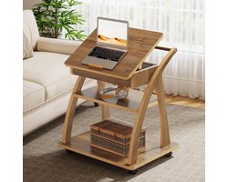 Tribesigns - Bijzettafel - Bedtafel - C-vormig Ontwerp Zijtafel - 50 x 60 x 70 cm - Nachtkastje Kleine Salontafel - Bruin