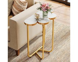 Tribesigns - Bijzettafel - Bedtafel - Zijtafel - 30 x 60 x 65 cm - Nachtkastje Kleine Salontafel voor Woonkamer Slaapkamer - Wit en Goud