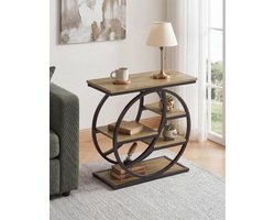 Tribesigns Bijzettafel - Eindtafel met 4 Opbergplanken - Houten Bijzettafel met Metalen Frames - Sidetable voor Woonkamer, Thuiskantoor, Slaapkamer - 65 x 30 x 65 cm - Rustiek Licht Eiken + Zwart