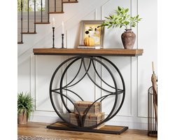 Tribesigns Bijzettafel - Industriële Bijzettafel met 2 Niveaus en Opbergruimte - Sidetable met Metalen Frame -120×30×88 cm - voor Woonkamer, Slaapkamer - Bruin