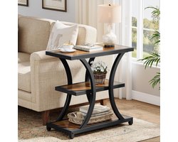 Tribesigns Bijzettafel - Industriële Bijzettafel met 3 Niveaus en Opbergruimte - Sidetable - industrieel nachtkastje voor Woonkamer, Slaapkamer - 60×30×60 cm - Bruin