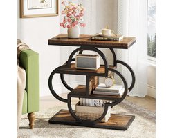 Tribesigns Bijzettafel - kleine houten bijzettafel met 4 niveaus en gebogen metalen frame - 60 x 30 x 65 cm - Nachtkastje Kleine Salontafel voor Woonkamer Slaapkamer - Bruin