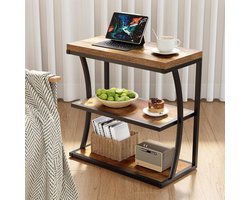 Tribesigns Bijzettafel - Metalen Bijzettafel in Landelijke Stijl - Bruin - Salontafel met Opbergruimte voor Woonkamer, Slaapkamer, Kleine Ruimtes