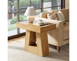 Tribesigns Bijzettafel - Moderne Bijzettafel met 2 Niveaus en Trapeziumvormige Voet - Sidetable - 60 cm Kleine Nachtkastje in landhuisstijl voor Woonkamer, Slaapkamer - 60×30×60 cm - Natuurlijke Houtkleur