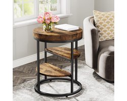 TRIBESIGNS - Bijzettafel Ronde - Vintage - Industrieel Design - Nachtkastje met 3 Planken - Bruin - Diameter 50 cm