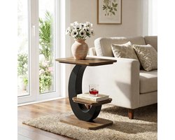 Tribesigns Bijzettafel - Schmaler Bijzettafel met 2 Niveaus en Opbergruimte - Sidetable - industrieel design met metalen gebogen frame voor Woonkamer, Slaapkamer - 52×35×60 cm - Braun