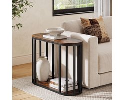 Tribesigns Bijzettafel - Schmaler Bijzettafel met 2 Niveaus en Opbergruimte - Sidetable mit schwarzem Metallgestell - industrieel nachtkastje voor Woonkamer, Slaapkamer - 80×30×60 cm - Braun