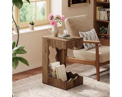 Tribesigns Bijzettafel - Smalle Bijzettafel met 2-laags C-vormige salontafel - Industrieel Nachtkastje - 45 x 35 x 65 cm - Bijzettafel voor Woonkamer Slaapkamer - Bruin