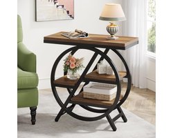 Tribesigns Bijzettafel - Tafel met 3 Niveaus en Opbergruimte - Industriële Kleine Bijzettafel voor Woonkamer- Tafel - Sidetable voor Woonkamer, Thuiskantoor - 65×30×65 cm - Bruin