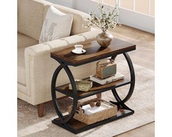 Tribesigns Bijzettafel - Tafeltje - Vintage Bruin - 60 x 30 x 60 cm (L x B x H) - Nachtkastje - Tafel Industrieel - Banktafel - Bijzettafels - Bijzettafel Zwart en Bruin vintage - Bijzettafel hout - Houten Bijzettafel