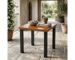Tribesigns bijzettafel voor buiten - tuintafel - met blad in houtlook en stevige zwarte metalen poten - Tafel - bijzettafel voor terras, balkon, tuin en woonkamer - 45 x 45 x 44 cm - Grijs