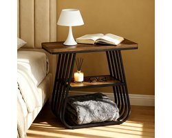 Tribesigns Bijzettafel voor Woonkamer - 3 Laags Smalle Bankbijzettafel met Opbergplank - Bruin en Zwart - Moderne Hoge Bijzettafel, Boerderij Lang Nachtkastje