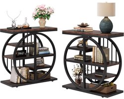 Tribesigns Bijzettafels- 60x30x67cm - Sidetable - Consoletafel Van Hout En Metaal - Bruin(2 Stuks)