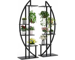Tribesigns Bloemenstandaard - 2 stuks Plantenplanken met 5 niveaus en 2 haken - 180 cm Hoge Plantenstandaard Metalen Bloemenplank voor Binnen - Mat Zwart