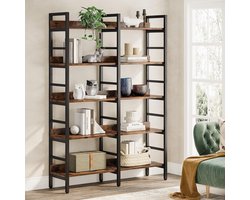 TRIBESIGNS Boekenkast - Boekenrek - Industrieel - 5 Lagen - Hout/Metaal -120 x 30 x 180cm - Rustiek Bruin/Zwart