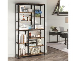 TRIBESIGNS - Boekenkast - Boekenrek met 8 Planken - Industrieel - Spaanplaat - Bruin/Zwart - 100 x 30 x 200 cm