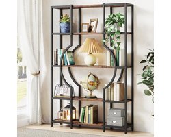 TRIBESIGNS - Boekenkast - Boekenrek met 8 Planken - Industrieel Vintage - Kasten Spaanplaat - Bruin/Zwart - 100 x 30 x 176 cm
