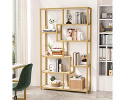 TRIBESIGNS - Boekenkast - Boekenrek met 8 Planken - Modern - Kasten Spaanplaat - Wit en goud - 100 x 30 x 180 cm