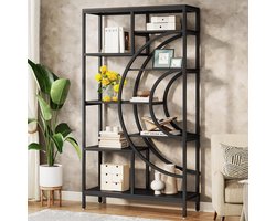 TRIBESIGNS Boekenkast - Geometrische Boekenkast - Industrieel - 8 Lagen - Hout/Metaal - 100 x 30 x 179cm - Zwart