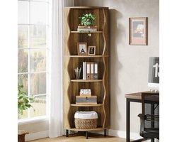 Tribesigns - Boekenkast - Hoek Boekenkast met 5 Planken - Plantenstandaard voor Kleine Ruimtes, Woonkamer, Slaapkamer, Keuken - Marron - 45 x 45 x 182 cm