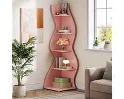 Tribesigns Boekenkast - Hoekplank met 5 planken - 48 x 48 x 178 cm - Modern Stroomlijn Het Ontwerp - Roze