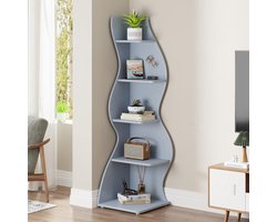 Tribesigns Boekenkast - Hoekplank met 5 Planken - 48 x 48 x 178 cm - Opbergrek, Boekenplank, Plantenstandaard, Organizer voor Woonkamer, Keuken - Blauw