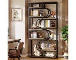 Tribesigns Boekenkast met 5-Laags - Boekenplank Industrieel - Open Opbergplanken voor Woonkamer, Slaapkamer, Thuiskantoor - 100x30x180cm - Bruin