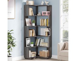 Tribesigns - Boekenkast met 6-Laags - L-vormige Hoekboekenkast Industrieel - Open Opbergplanken voor Woonkamer, Slaapkamer, Thuiskantoor - 60x60x165cm - Grijs