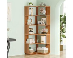 Tribesigns - Boekenkast met 6-Laags - L vormige Hoekboekenkast Industrieel - Open Opbergplanken voor Woonkamer, Slaapkamer, Thuiskantoor - 60x60x165cm - Houtnerf