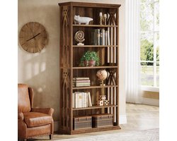 Tribesigns - Boekenkast met 6 Planken - Hoge Boekenkast - Open Opbergplanken - 80x30x190cm - Rustiek Bruin
