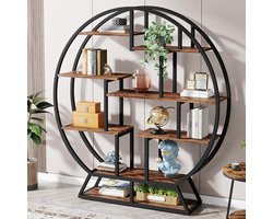 TRIBESIGNS - Boekenkast - Ronde Boekenrek met 5 Planken - Industrieel - Spaanplaat - Bruin/Zwart - 150 x 30 x 160 cm