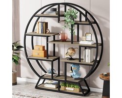 Tribesigns - Boekenkast - Ronde Boekenrek met 5 Planken - Industrieel - Spaanplaat - Grijs - 150 x 30 x 160 cm