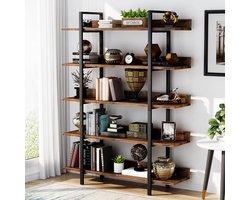 Tribesigns Boekenrek - Boekenkast Industrieel - 5 Lagen - Hout/Metaal - Bruin/Zwart - 105 x 33 x 180cm