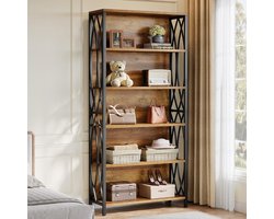 Tribesigns Boekenrek - Boekenkast Industrieel - 5 Lagen - Hout/Metaal - Bruin/Zwart - 80 x 28 x 180cm - voor Woonkamer, Studeerkamer, Kantoor