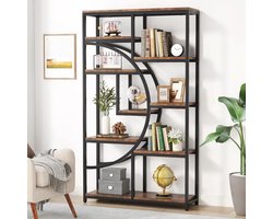 Tribesigns- Boekenrek - Boekenkast Industrieel - 5 Lagen - Hout/Metaal - Bruin/Zwart - 95 x 30 x 176cm