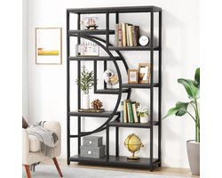 TRIBESIGNS- Boekenrek - Boekenkast Industrieel - 5 Lagen - Hout/Metaal - Grijs - 95 x 30 x 176cm
