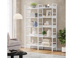 TRIBESIGNS Boekenrek - Boekenkast Industrieel - 5 Lagen - Hout/Metaal - wit - 120 x 30 x 180cm - voor Woonkamer, Studeerkamer, Kantoor