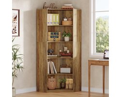 Tribesigns Boekenrek met 6 planken - Hoek Boekenkast Industrieel - Kasten - 70 x 70 x 180 cm - Bruin