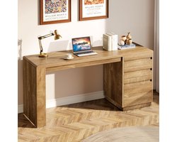 Tribesigns Bureau - Bureau met 3 Schakelbare Ladekast- Computerbureau - Computertafel - Bruin - 140 x 50 x 75 cm