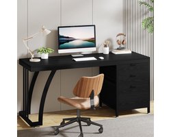 Tribesigns Bureau - Bureau met 3 Schakelbare Ladekast- Computerbureau - Computertafel - Zwart - 150 x 50 x 75cm