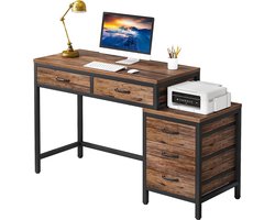 TRIBESIGNS Bureau - Bureau met 5 Schakelbare Ladekast- Computerbureau - Computer Tafel - Bureautafel Bruin - 130 x 45 x 82cm