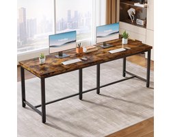 Tribesigns Bureau - Dubbel Lang Bureau - Computerbureau - Computer Tafel - Bureautafel - Bruin - 200 x 60 x 75 cm